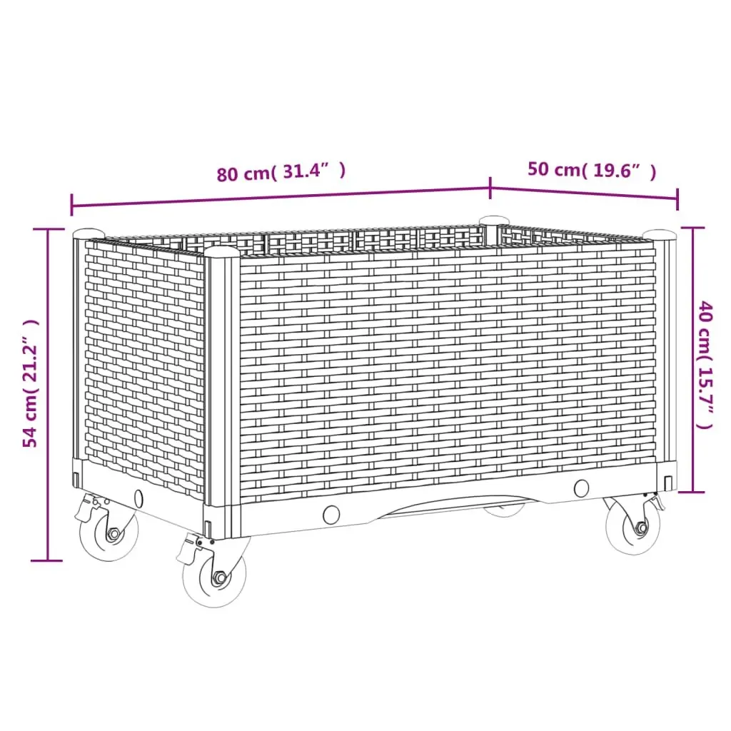 Garden Planter with Wheels Polypropylene 80 x 50 x 54 cm Black Rattan Look