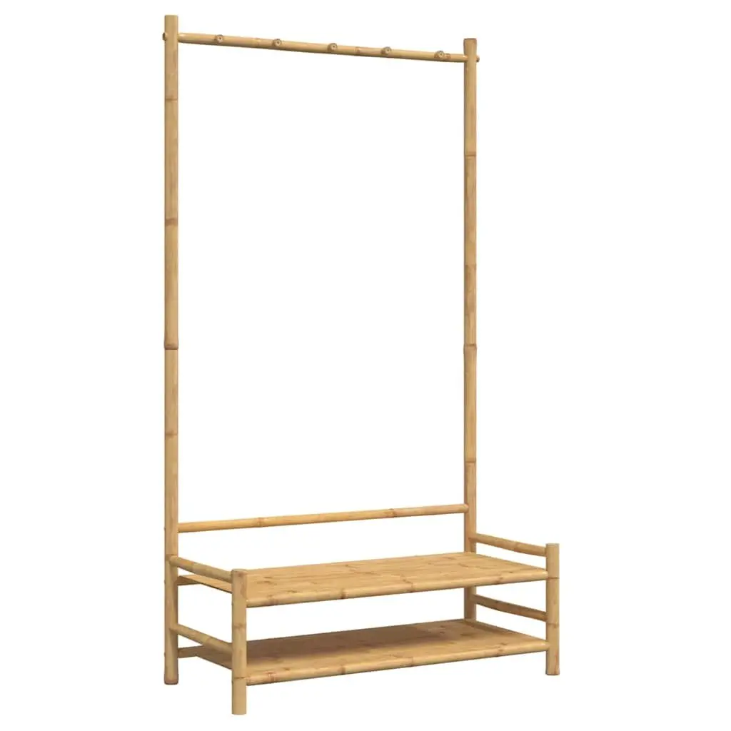 Bamboo Garment Stand 183cm Free-standing Storage Rack with Shelves Brown