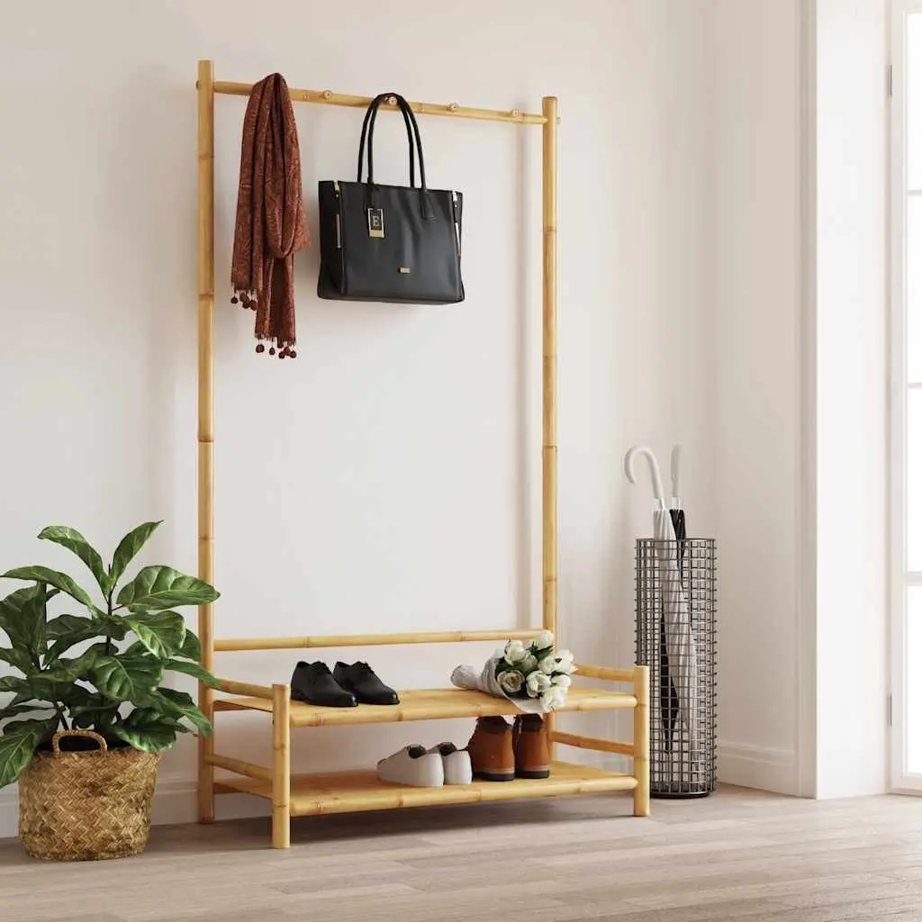 Bamboo Garment Stand 183cm Free-standing Storage Rack with Shelves Brown