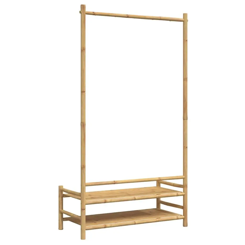 Bamboo Garment Stand 183cm Free-standing Storage Rack with Shelves Brown