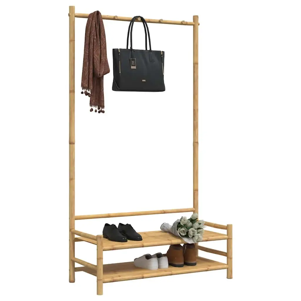 Bamboo Garment Stand 183cm Free-standing Storage Rack with Shelves Brown