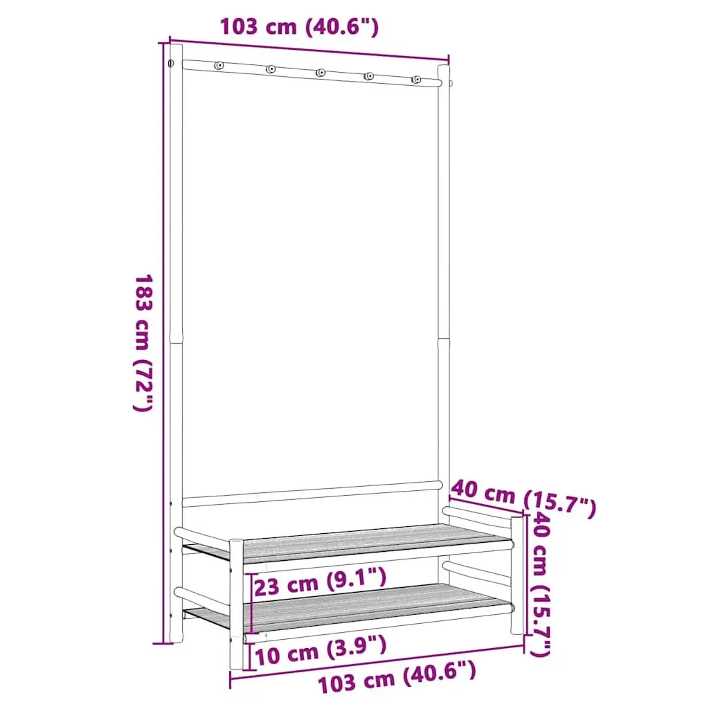 Bamboo Garment Stand 183cm Free-standing Storage Rack with Shelves Brown