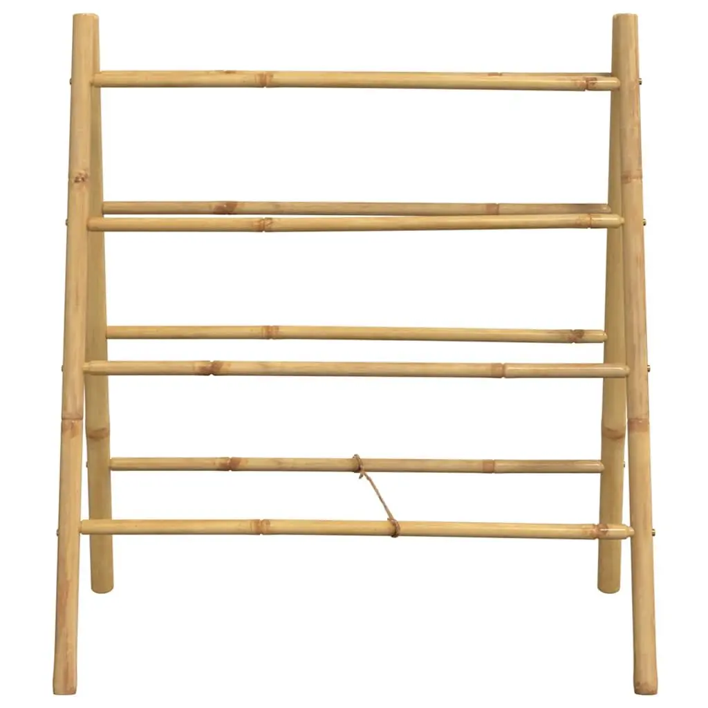 Double Bamboo Towel Ladder Storage Rack 4 Rungs Brown for Bathroom Hallway Bedroom