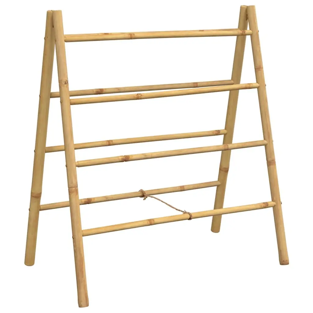 Double Bamboo Towel Ladder Storage Rack 4 Rungs Brown for Bathroom Hallway Bedroom