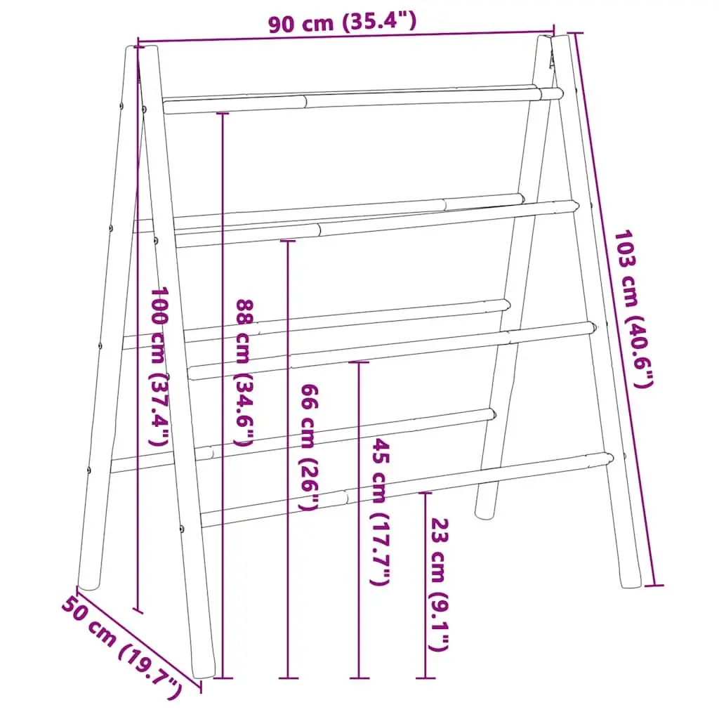 Double Bamboo Towel Ladder Storage Rack 4 Rungs Brown for Bathroom Hallway Bedroom