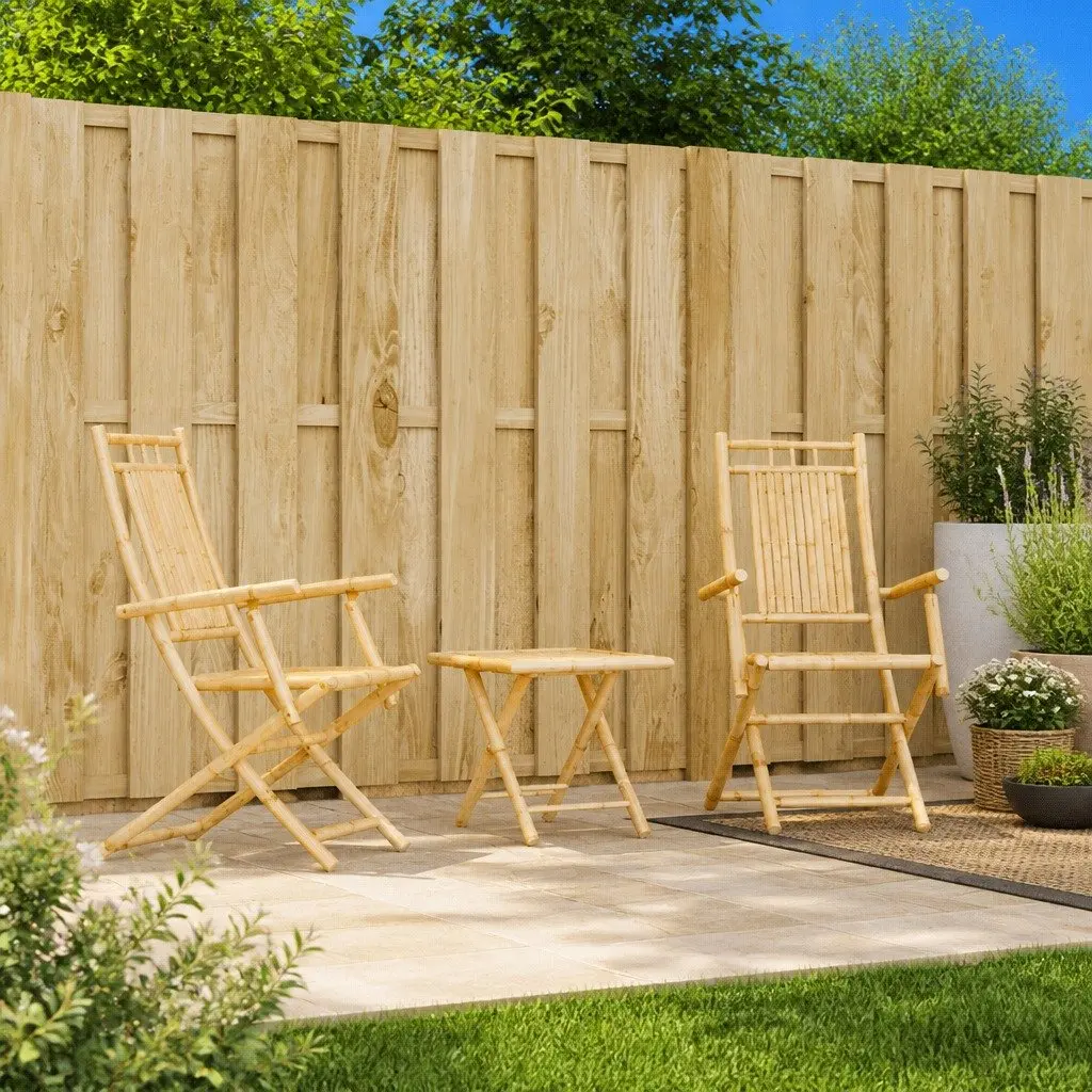 Folding Garden Chairs 2 pcs Bamboo Outdoor Seating Armrests Backrest Patio