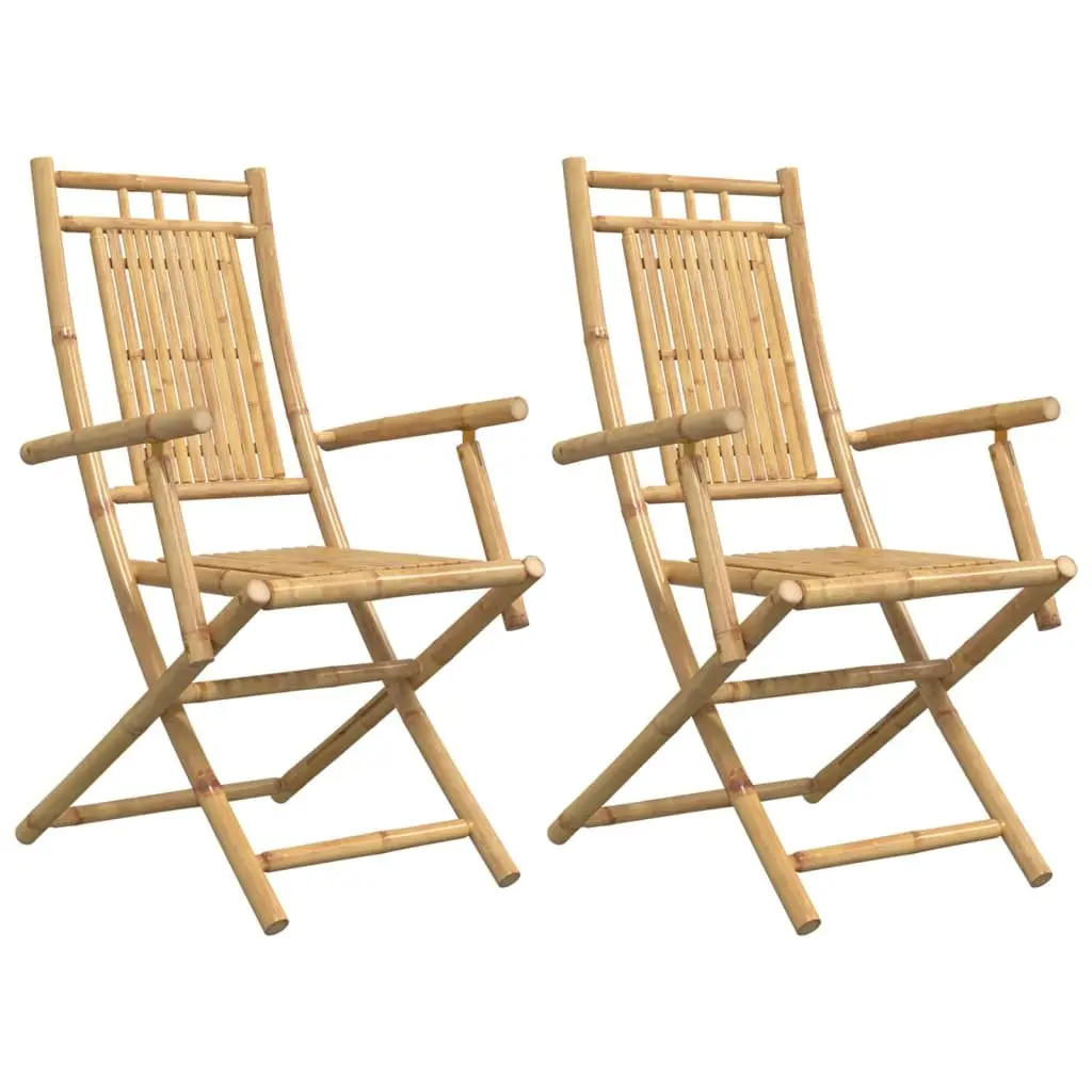 Folding Garden Chairs 2 pcs Bamboo Outdoor Seating Armrests Backrest Patio