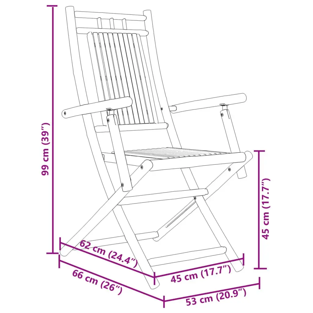 Folding Garden Chairs 2 pcs Bamboo Outdoor Seating Armrests Backrest Patio