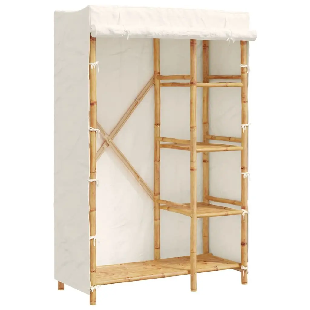 Bamboo Clothes Storage Cabinet Brown 110x45x170cm Wardrobe with 4 Shelves and Breathable Fabric Cover