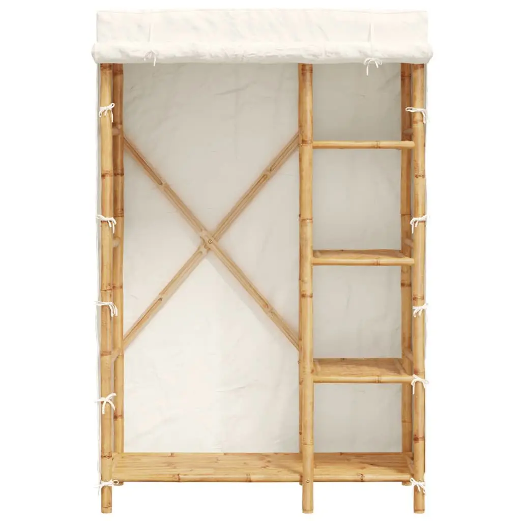 Bamboo Clothes Storage Cabinet Brown 110x45x170cm Wardrobe with 4 Shelves and Breathable Fabric Cover
