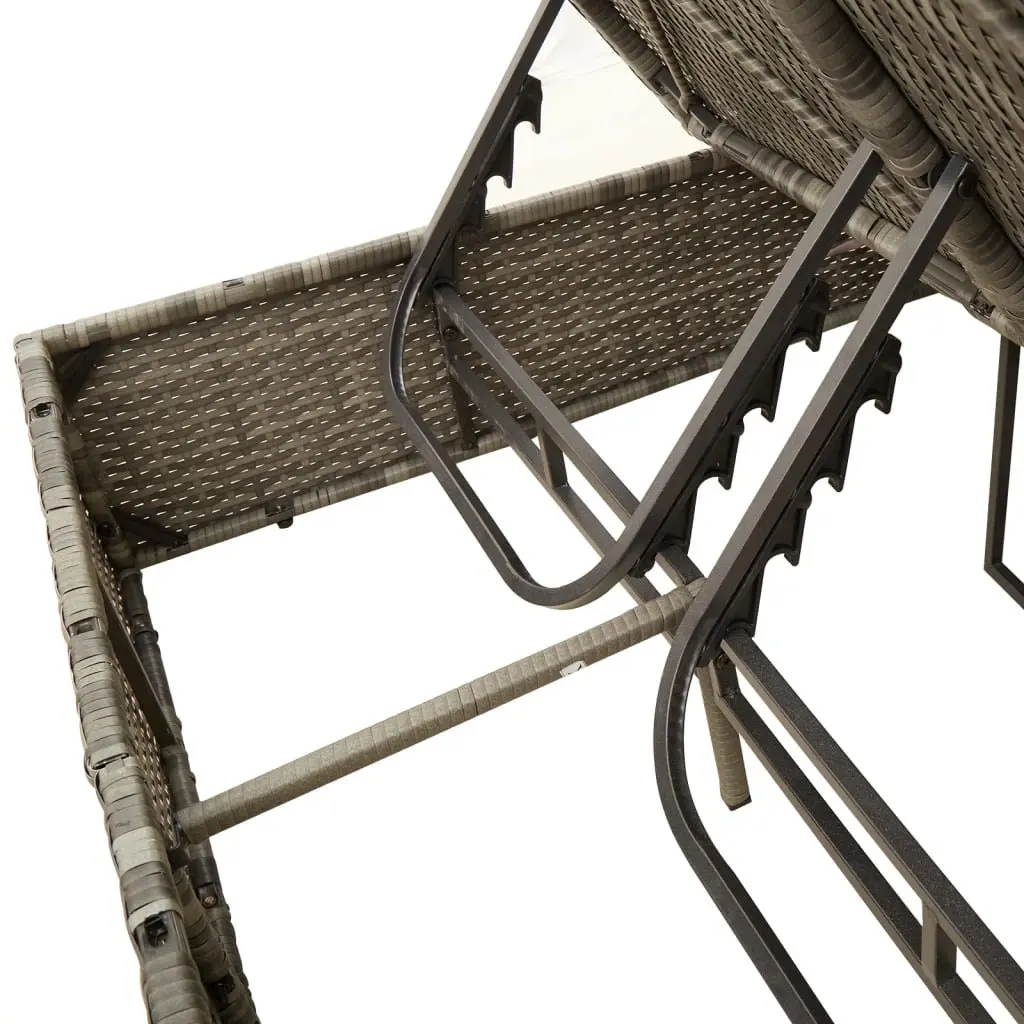 Double Sun Lounger PE Rattan Adjustable Backrest with Parasol Grey