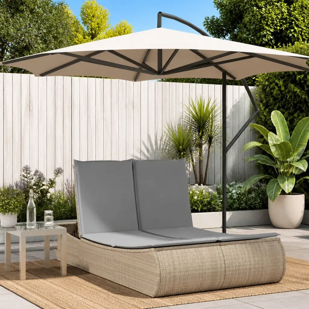 Double Sun Lounger PE Rattan Adjustable Outdoor Garden Furniture with Cushions Beige