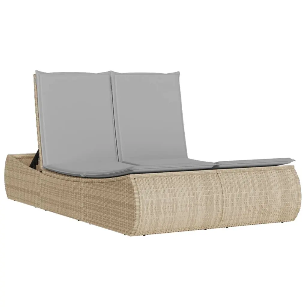 Double Sun Lounger PE Rattan Adjustable Outdoor Garden Furniture with Cushions Beige