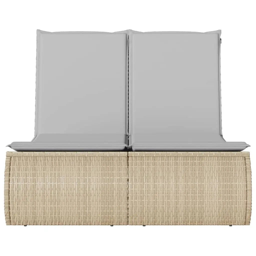 Double Sun Lounger PE Rattan Adjustable Outdoor Garden Furniture with Cushions Beige