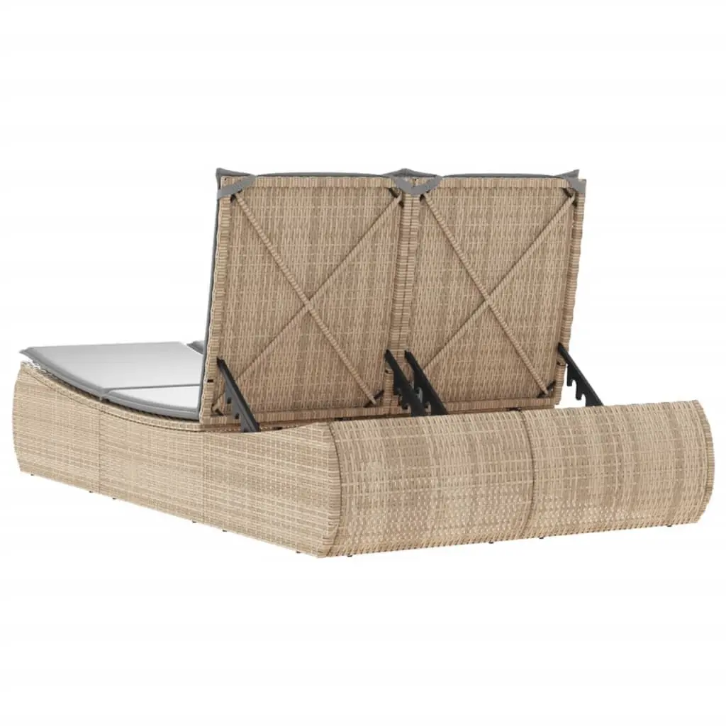 Double Sun Lounger PE Rattan Adjustable Outdoor Garden Furniture with Cushions Beige