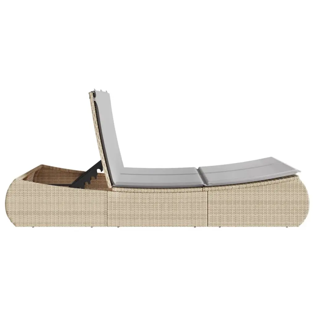 Double Sun Lounger PE Rattan Adjustable Outdoor Garden Furniture with Cushions Beige