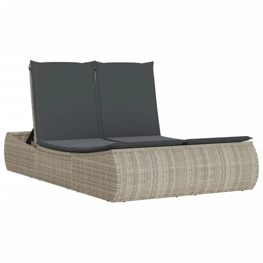 Double Sun Lounger Poly Rattan Grey Adjustable Backrest