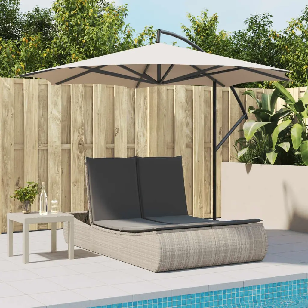 Double Sun Lounger Poly Rattan Grey Adjustable Backrest
