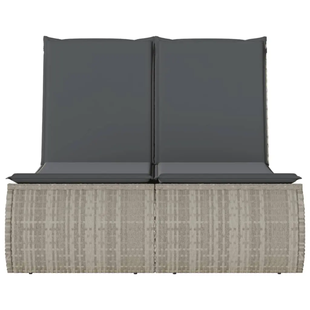 Double Sun Lounger Poly Rattan Grey Adjustable Backrest