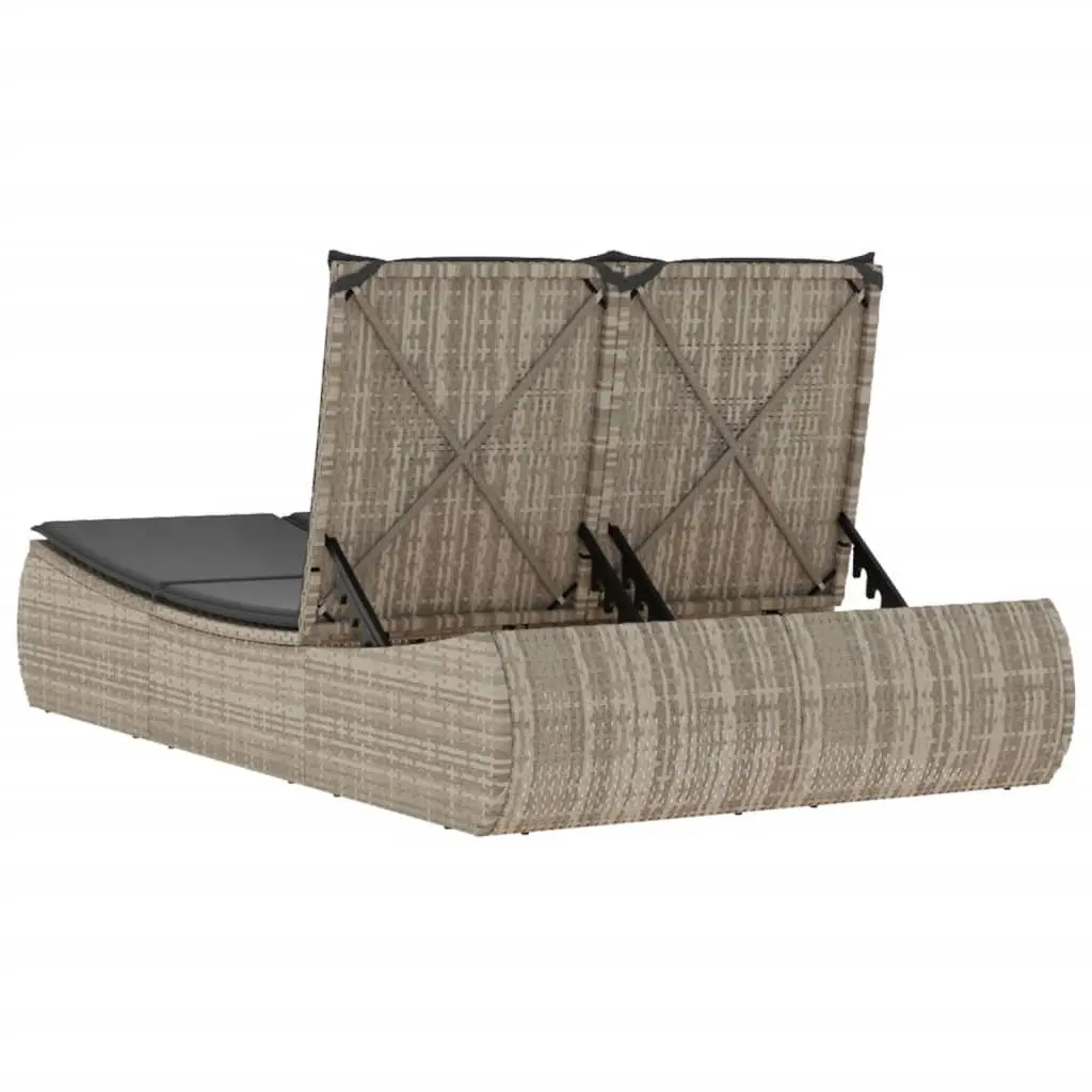 Double Sun Lounger Poly Rattan Grey Adjustable Backrest
