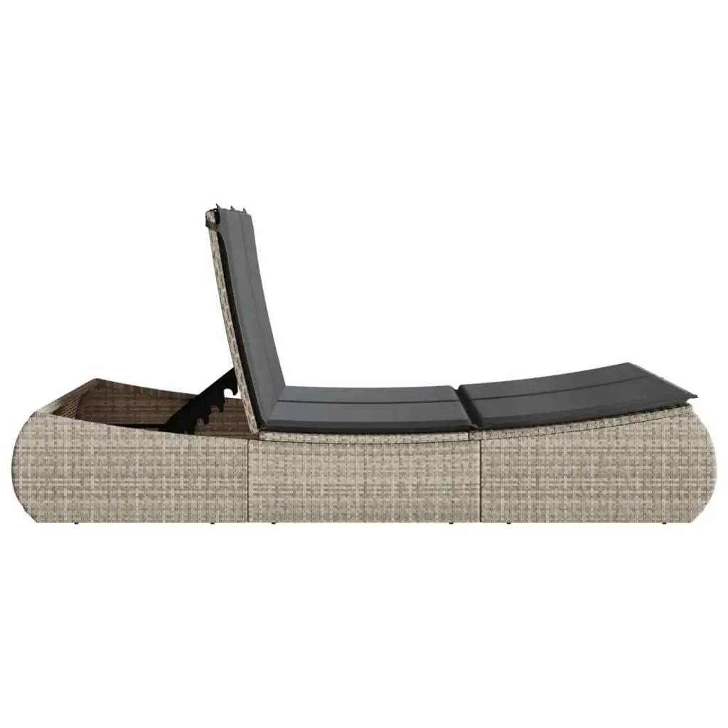 Double Sun Lounger Poly Rattan Grey Adjustable Backrest