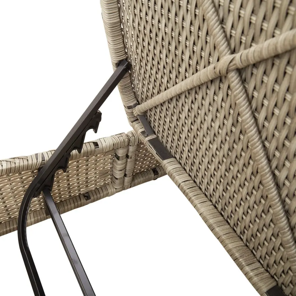 Double Sun Lounger Poly Rattan Grey Adjustable Backrest