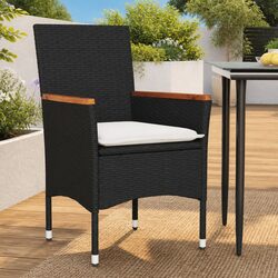 Practical 2 pcs Black Outdoor Garden Chairs with Cushions