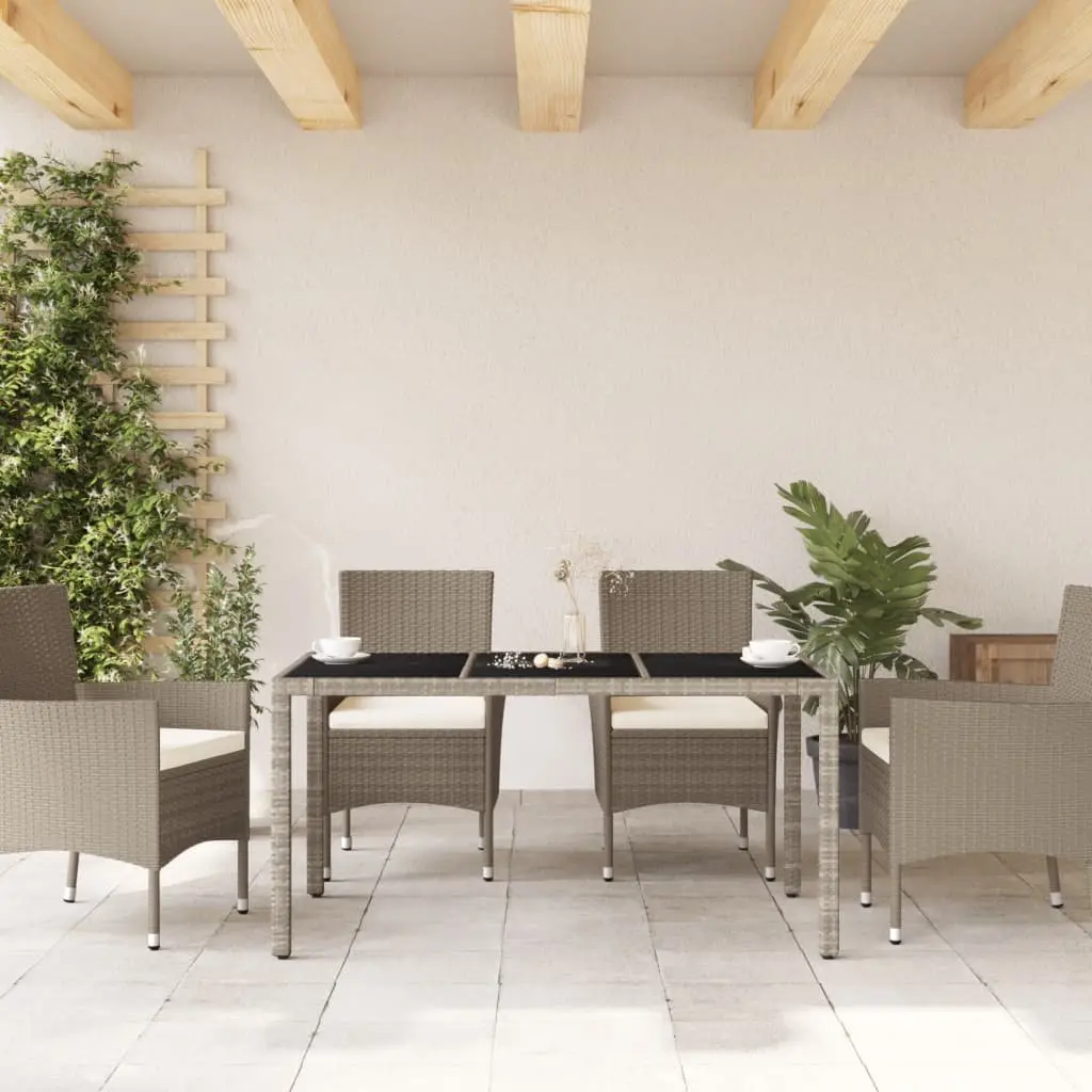 Garden Table Tempered Glass Top 150 x 90 x 75 cm Grey Poly Rattan Frame