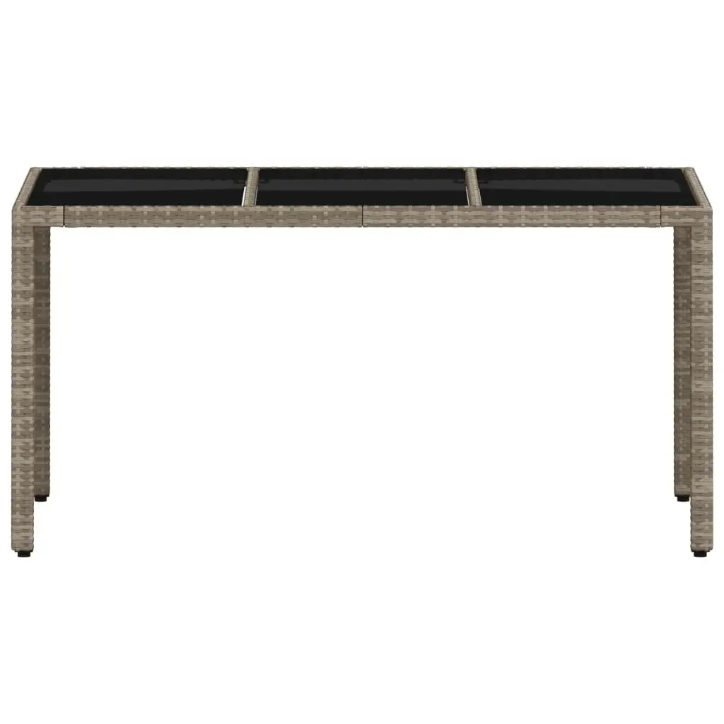 Garden Table Tempered Glass Top 150 x 90 x 75 cm Grey Poly Rattan Frame