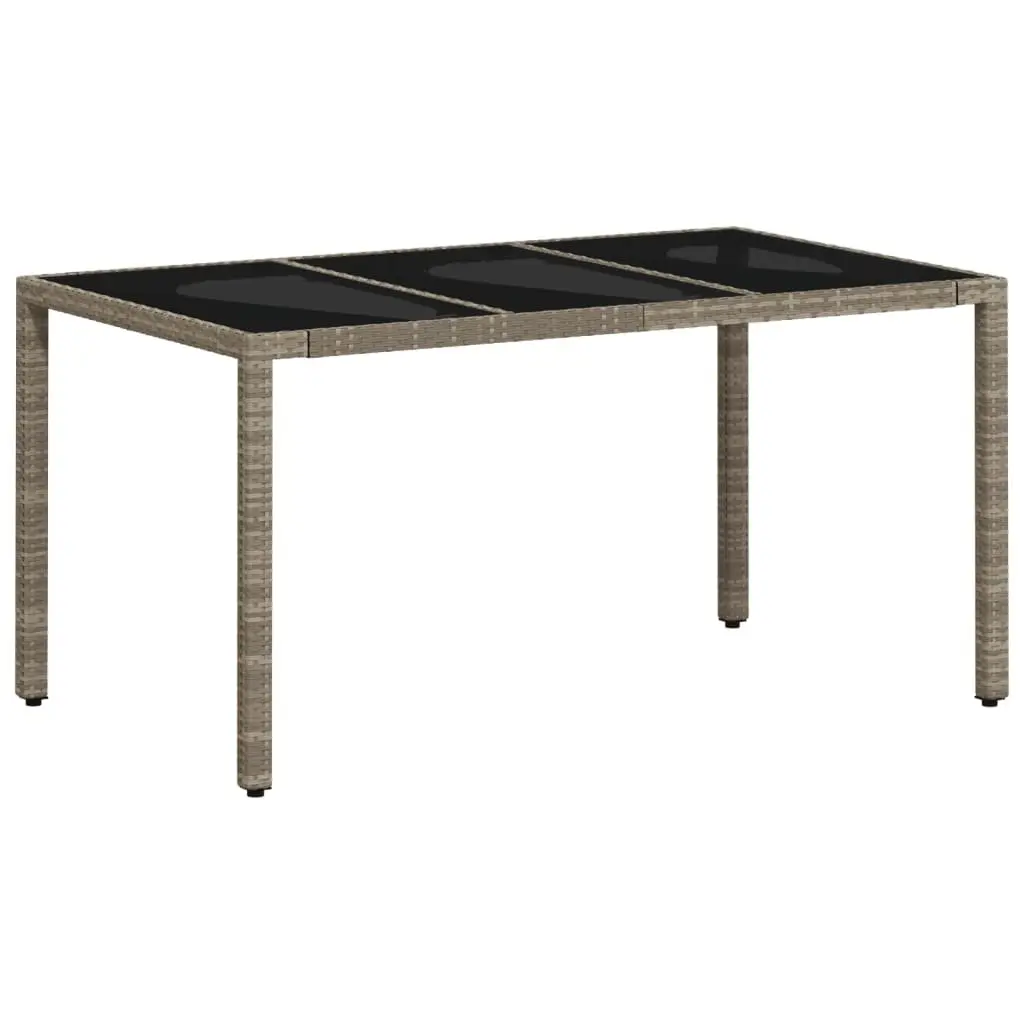 Garden Table Tempered Glass Top 150 x 90 x 75 cm Grey Poly Rattan Frame