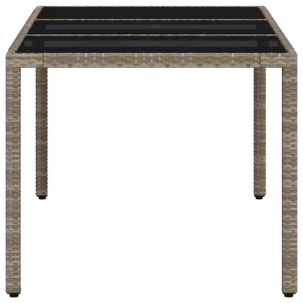 Garden Table Tempered Glass Top 150 x 90 x 75 cm Grey Poly Rattan Frame
