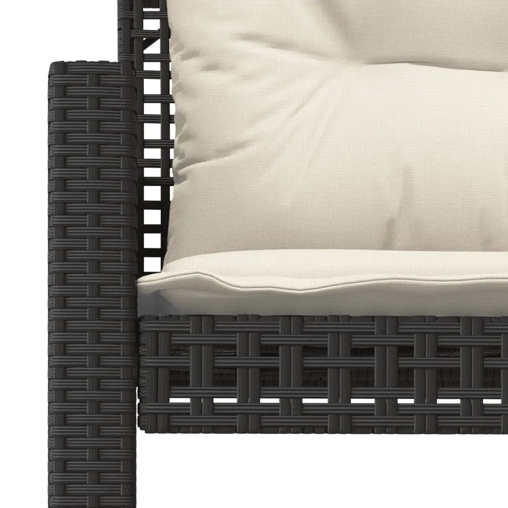 4 Piece Outdoor Garden Sofa Set Black Poly Rattan Sectional with Glass Table