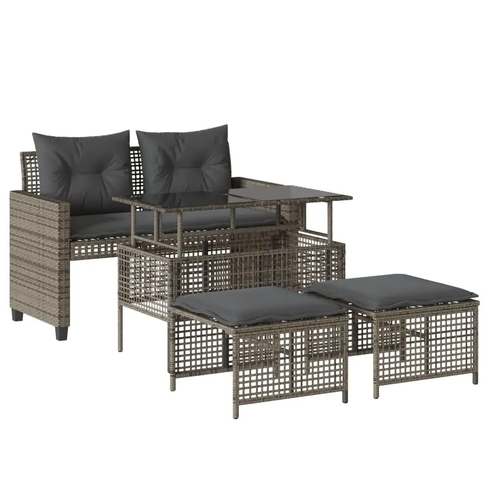 4 Piece Outdoor Garden Sofa Set Poly Rattan Grey with Glass Table