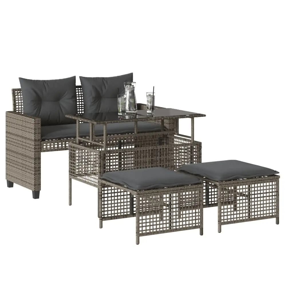 4 Piece Outdoor Garden Sofa Set Poly Rattan Grey with Glass Table