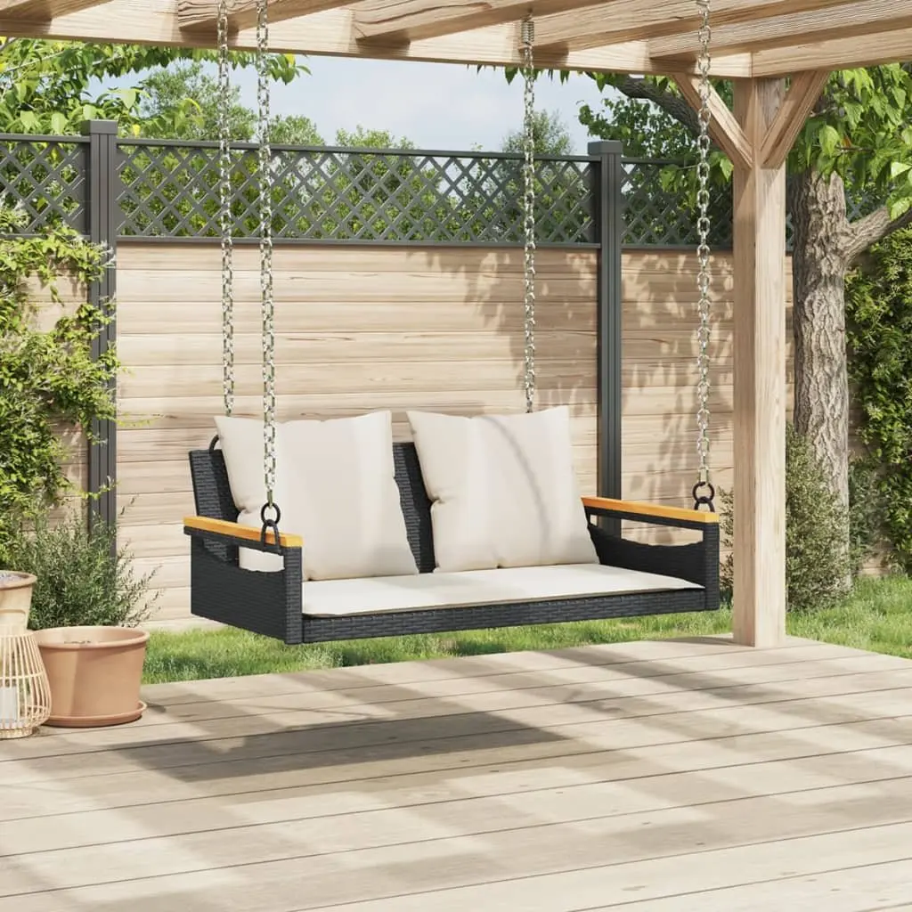 Outdoor Swing Bench PE Rattan Black with Cushions 109 x 62 x 40 cm