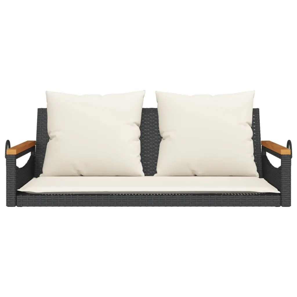 Outdoor Swing Bench PE Rattan Black with Cushions 109 x 62 x 40 cm