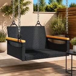 Practical Black Swing Bench for Any Outdoor Setting