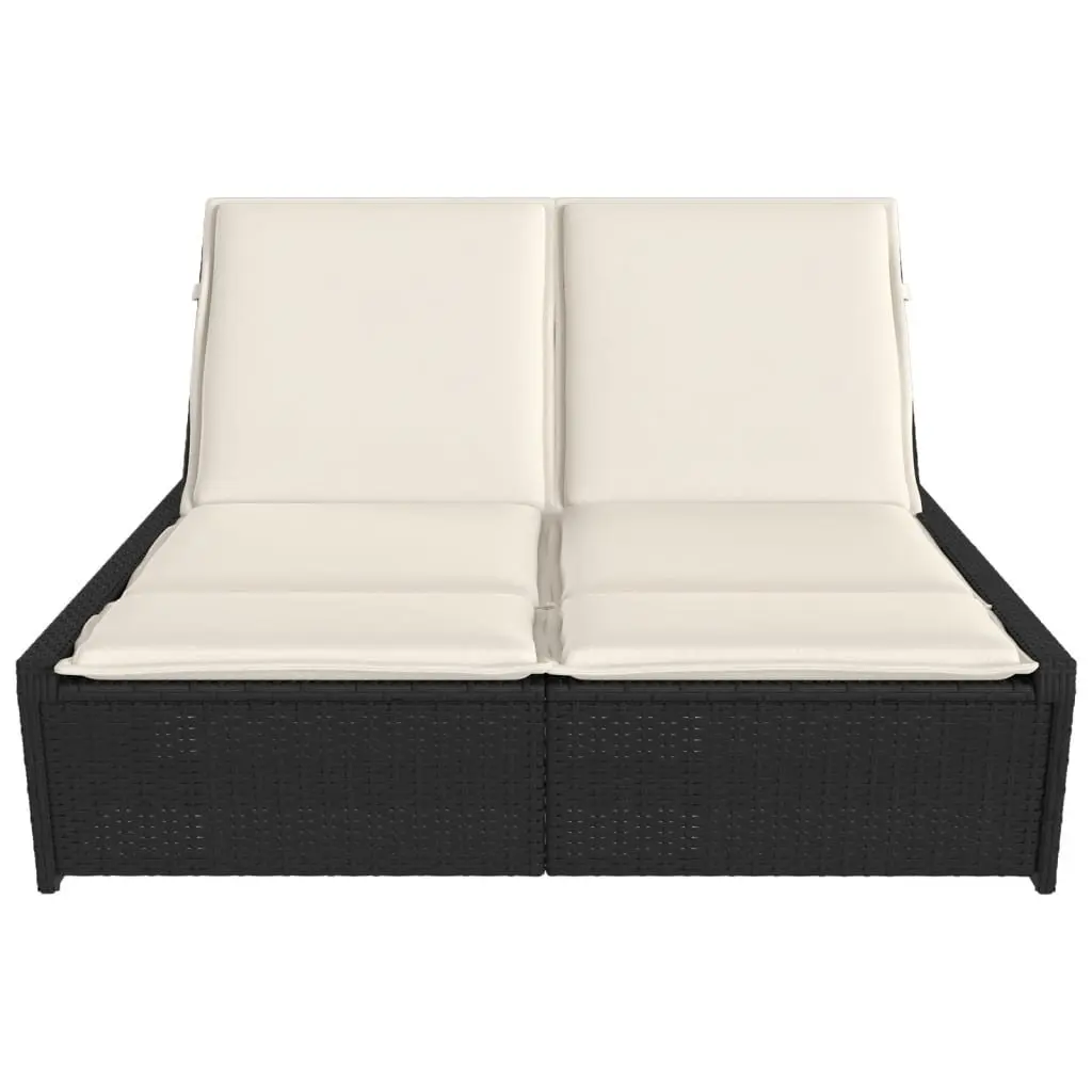 Double Lounger Adjustable Backrest Black Rattan Patio Furniture Outdoor