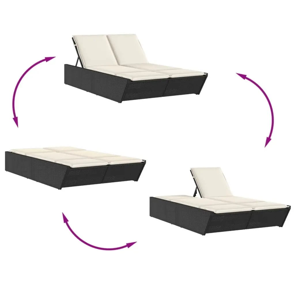 Double Lounger Adjustable Backrest Black Rattan Patio Furniture Outdoor