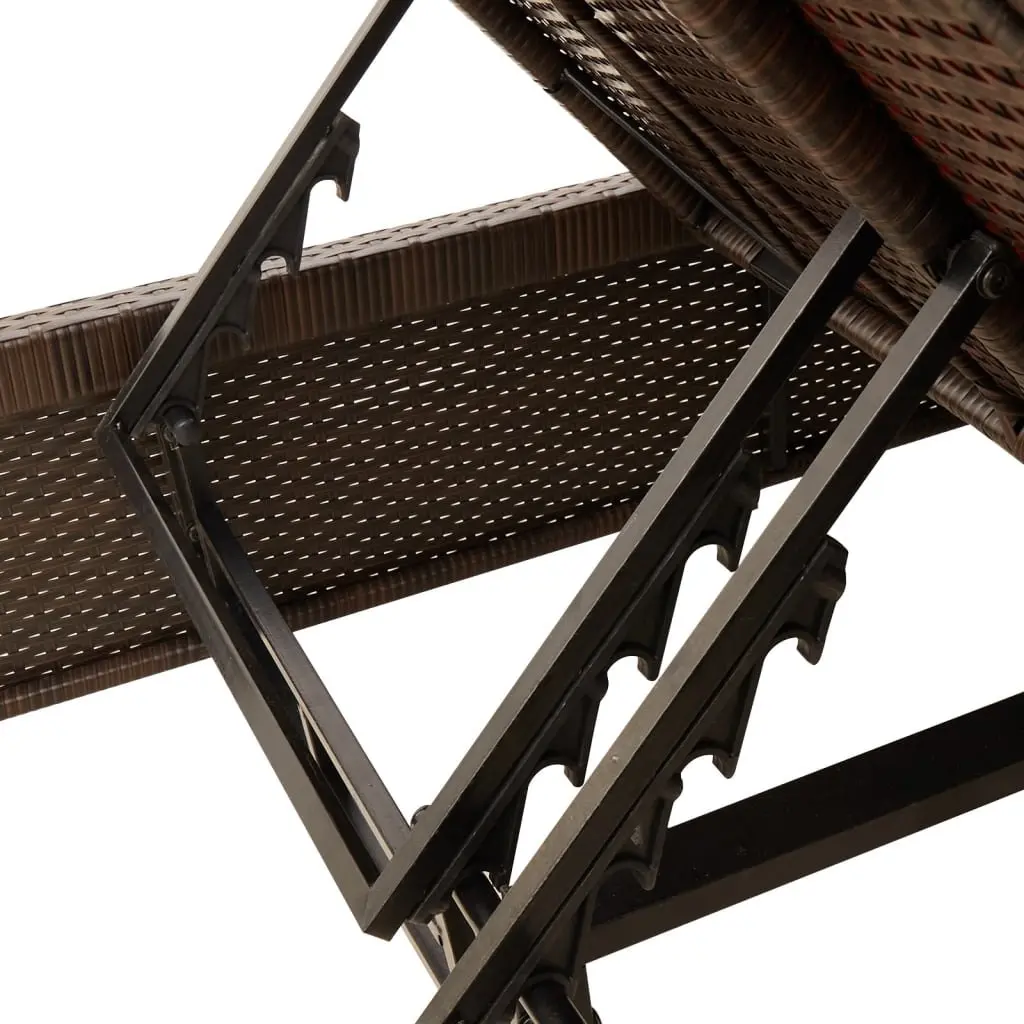 Double Sun Lounger Adjustable Reclining 4 Position PE Rattan Frame with Cushions Brown
