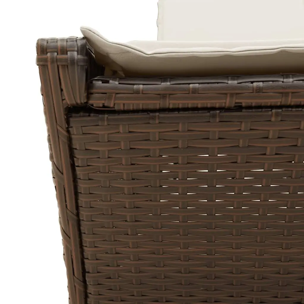 Double Sun Lounger Adjustable Reclining 4 Position PE Rattan Frame with Cushions Brown
