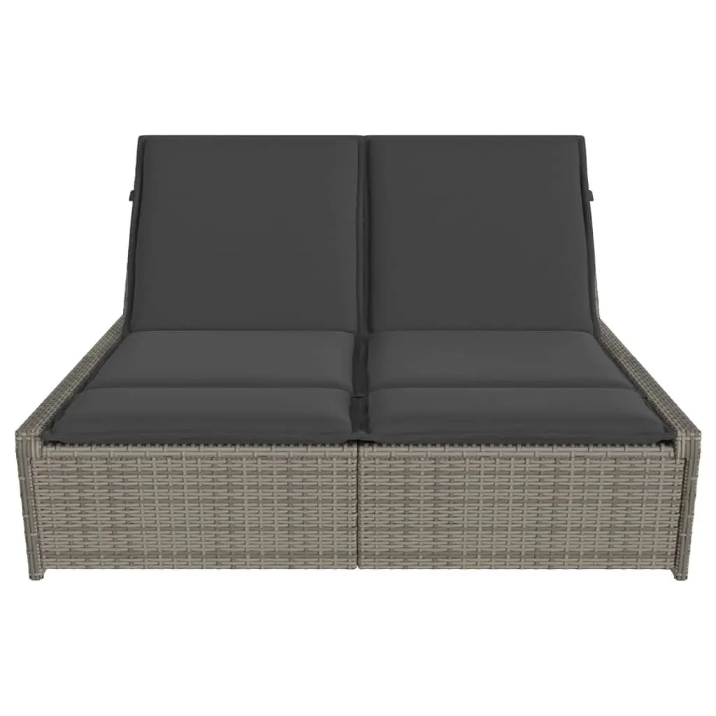 Double Sun Lounger PE Rattan Adjustable Backrest Grey
