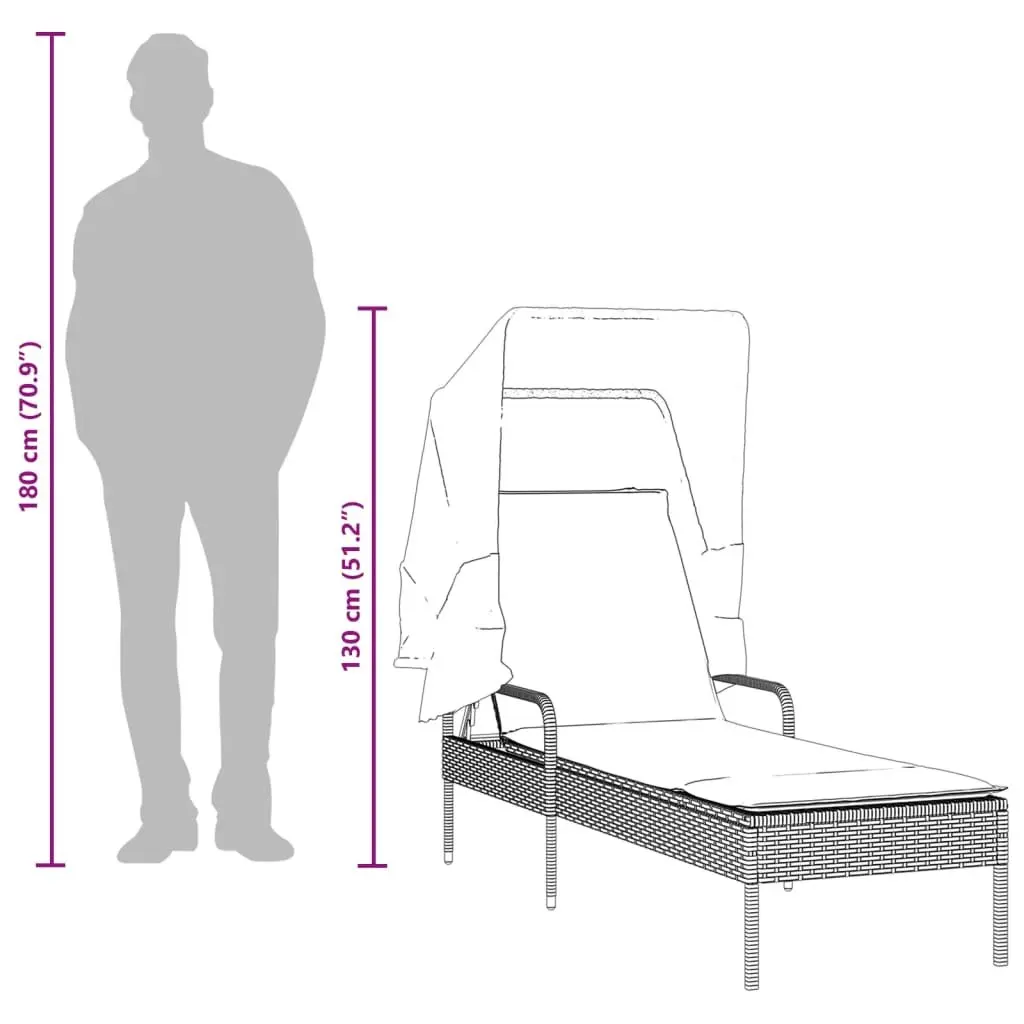 Sun Lounger with Canopy and Tea Table Adjustable Backrest Outdoor Seating Black