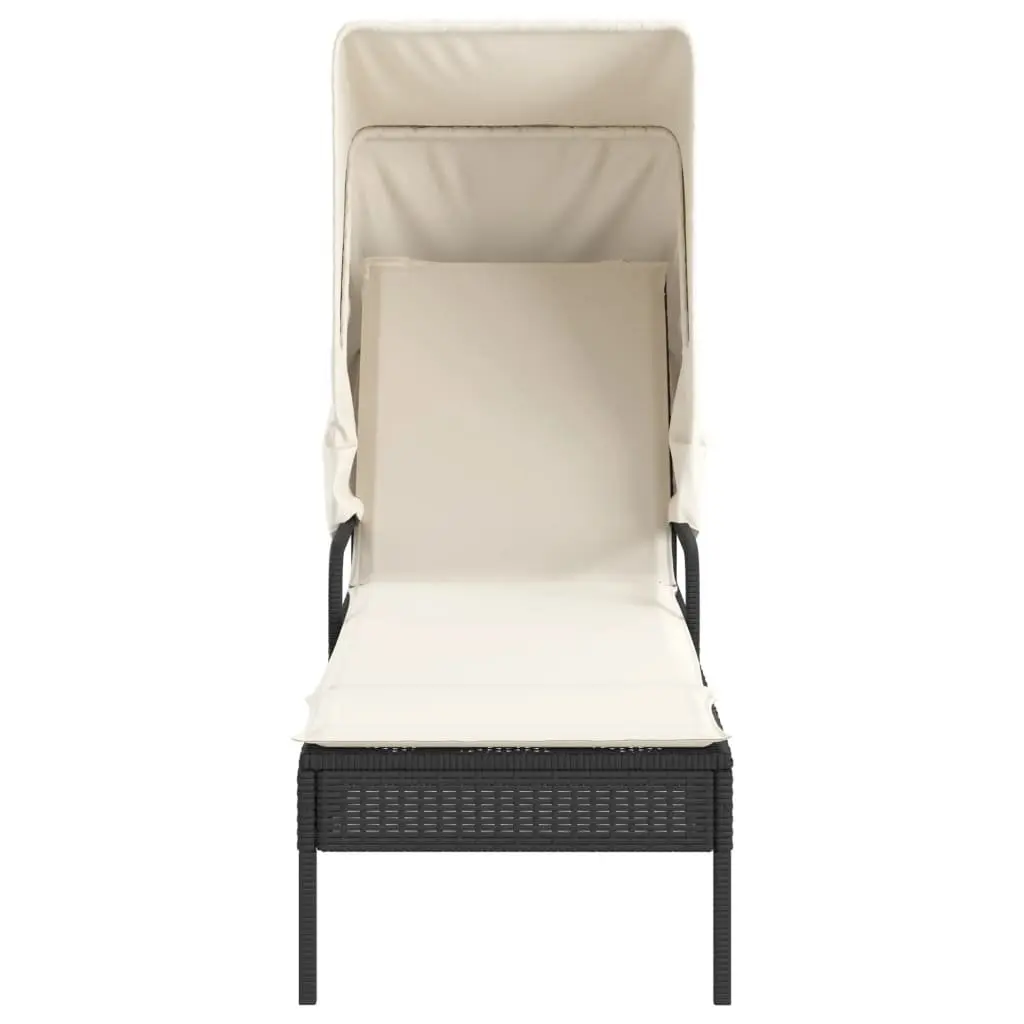 Sun Lounger with Canopy and Tea Table Adjustable Backrest Outdoor Seating Black