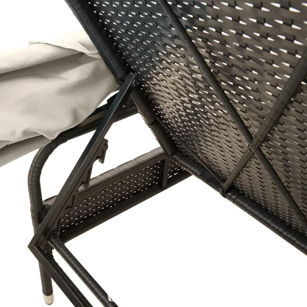 Sun Lounger with Canopy and Tea Table Adjustable Backrest Outdoor Seating Black