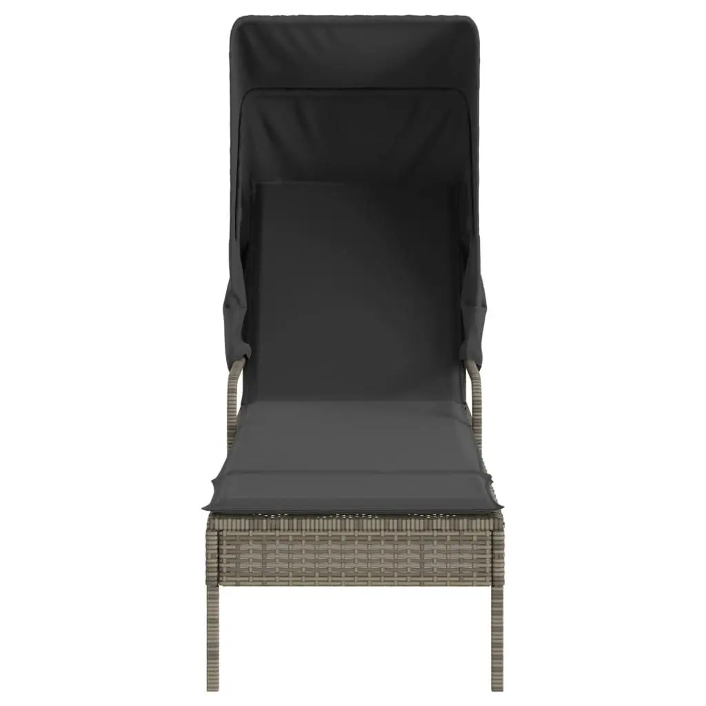 Sun Lounger PE Rattan Adjustable Backrest Grey with Canopy and Tea Table Outdoor