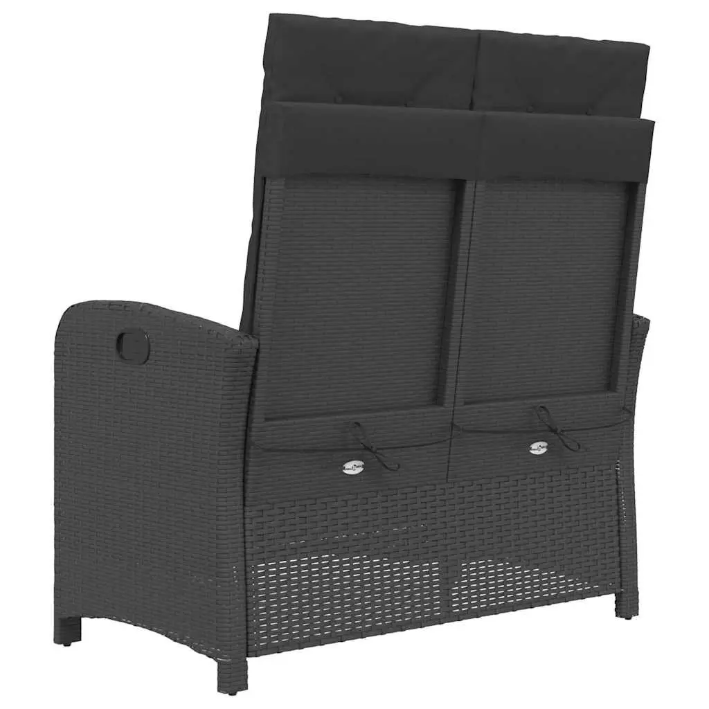Reclining Garden Bench PE Rattan Adjustable Backrest Padded Cushions Black