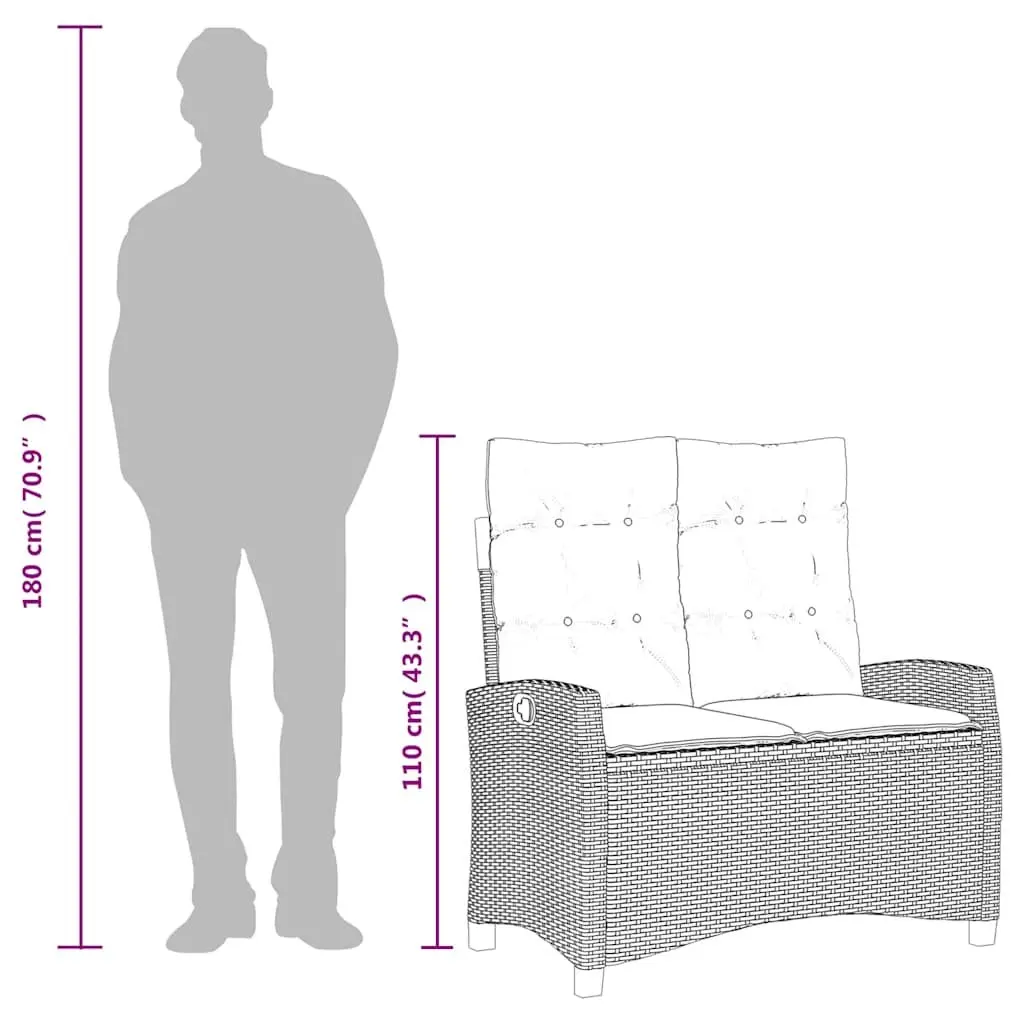 Reclining Garden Bench Adjustable Backrest Powder-coated Steel PE Rattan Grey