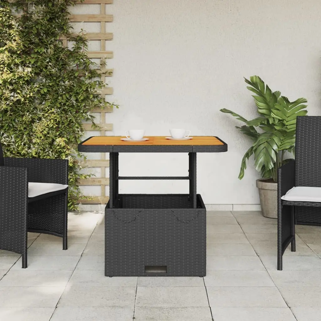 Garden Table Acacia Wood Poly Rattan 80x80x71 cm Black Outdoor Furniture