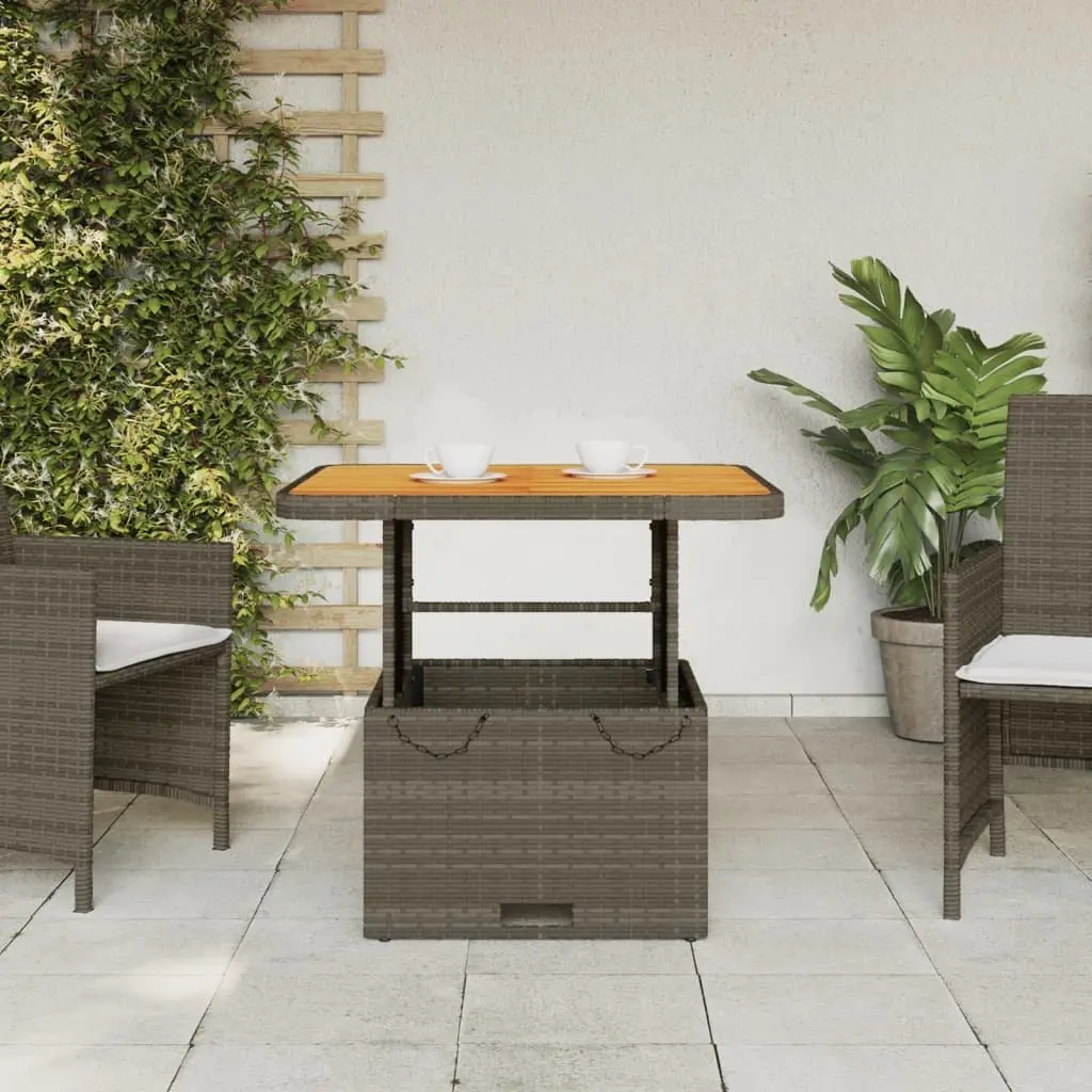 Outdoor Garden Table Grey Poly Rattan Acacia Wood Top Adjustable Height 80x80x71cm